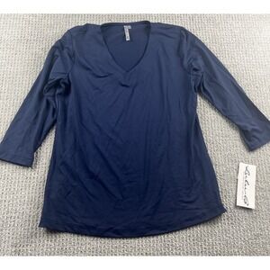 LULU B V-Neck UPF 50+ Blouse Shirt 0471 Nylon Blend Navy Blue Women's Small NWT